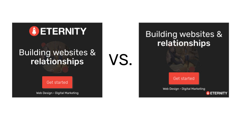 Ad comparison showing logo importance